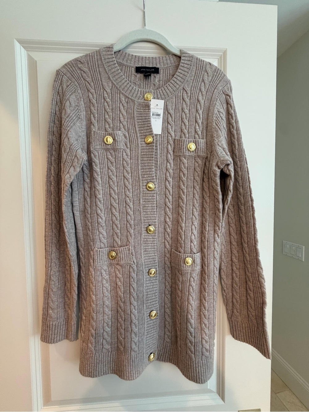 Ann Taylor Women's Cable Knit Cardigan Sweater Beige - Picture 2 of 2